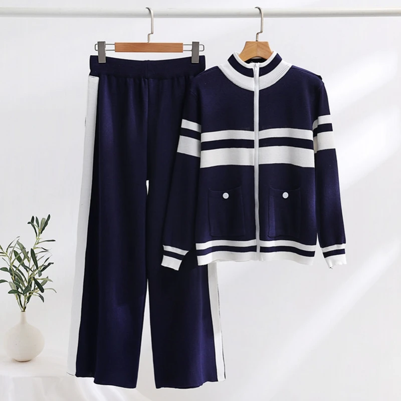 

2023 Autumn Winter Women Knitted Sexy Sweater Pants Suit Fashion Long Sleeve Tops And Long Pants Two Piece Sets Outfit