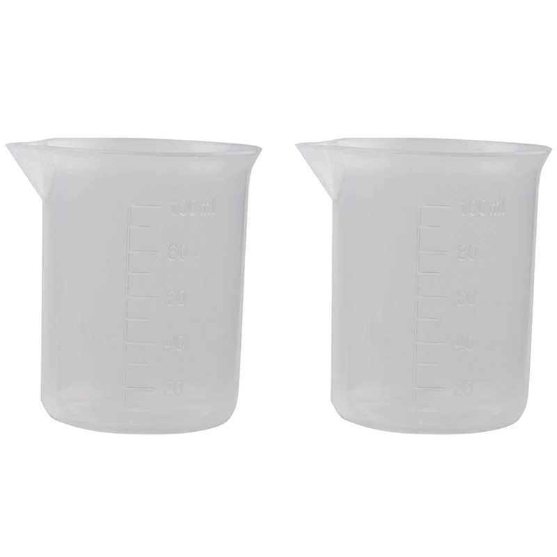 

2X Clear White Plastic 100ML Measuring Cup Beaker For Lab Kitchen