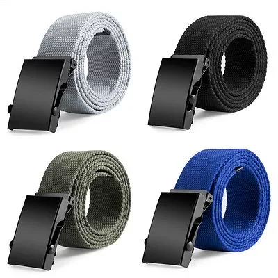 

New Waist Belts Men Womens Unisex Cotton Canvas Fabric Webbing Black Buckle Belt Accessories