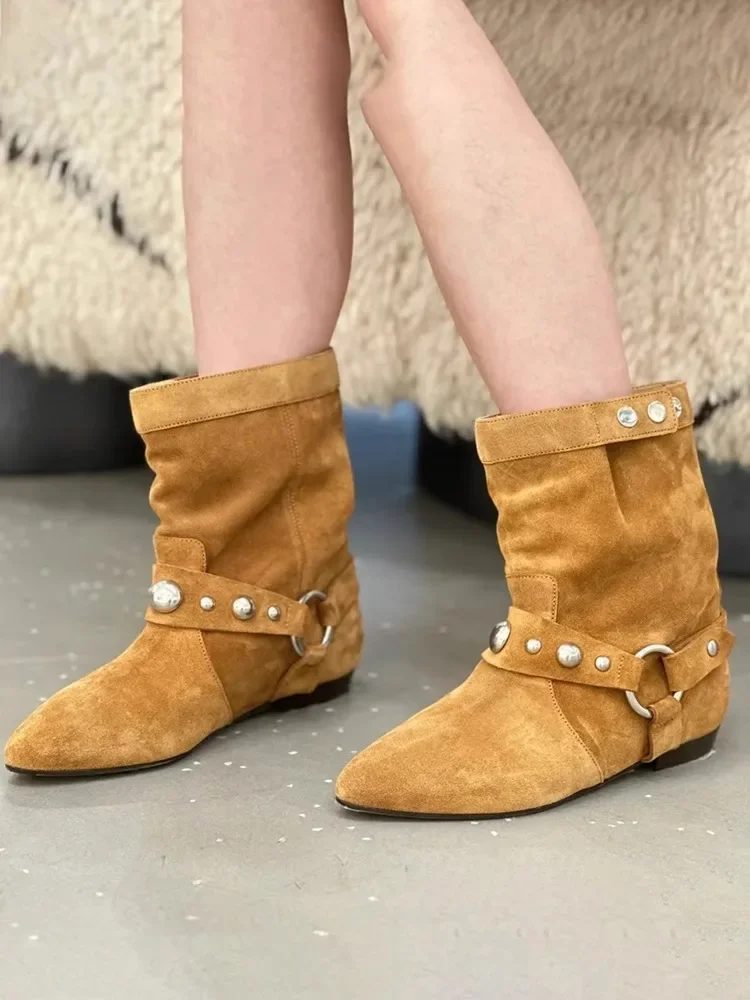 Ковбойские сапоги в стиле вестерн с металлическими заклепками ретро удобные