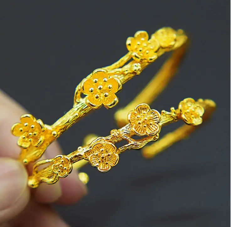 

ANGLANG Fashion Gold Colour Woman Cuff Bracelet Plum Blossom Adjustable Charm Bangle Girls Wedding Jewelry Gifts