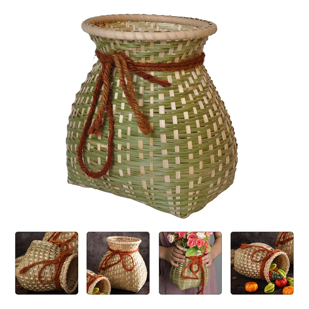

Rustic Basket Flower Wicker Vase French Bucket Vase Rattan Storage Basket Belly Basket Sundries Organizer Basket