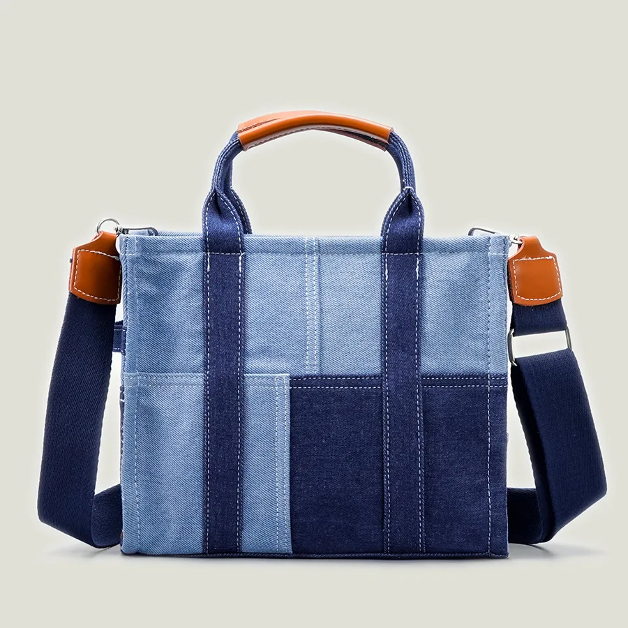 

2023 New Casual Jeans Tote Bag Office Ladies Patchwork Denim Blue Crossbody Shoulder Bag Large Canvas Handbags