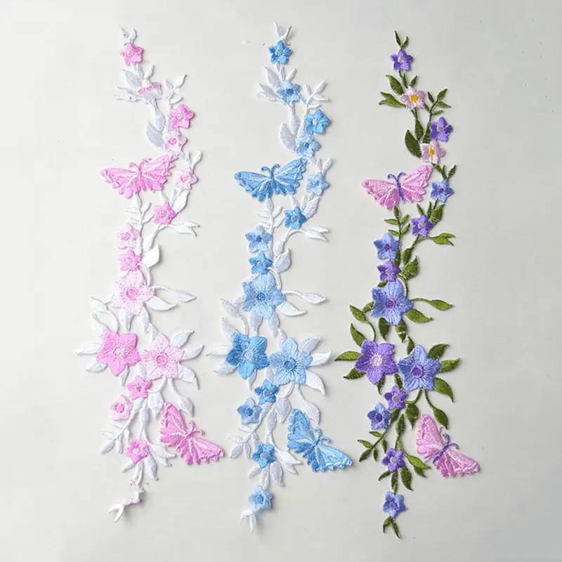 1 шт. длинный цветочный цветок Белый Розовый Синий Аппликация одежда вышивка