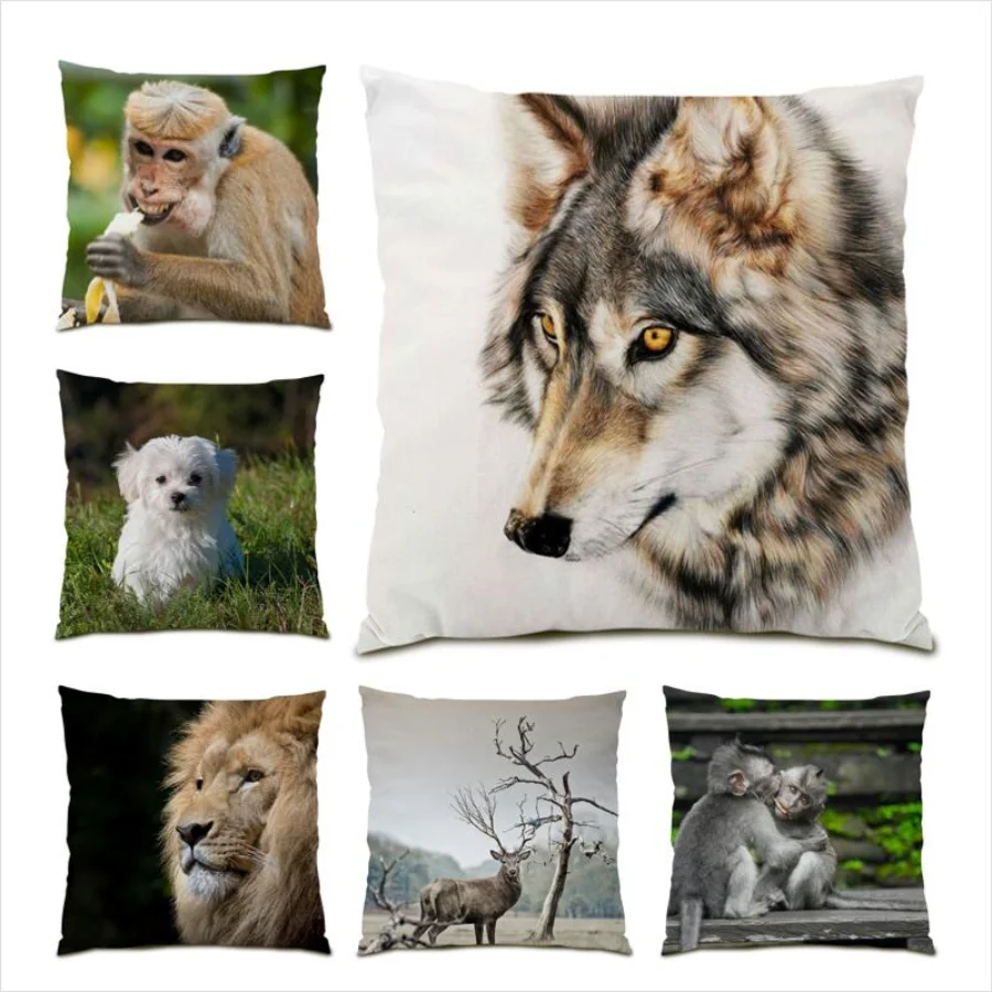 

Animal PillowCase Home Decor Natural Sofa Living Room Decoration Monkey Print Throw Pillow Covers Cushion Cover 45x45 Bed E0830