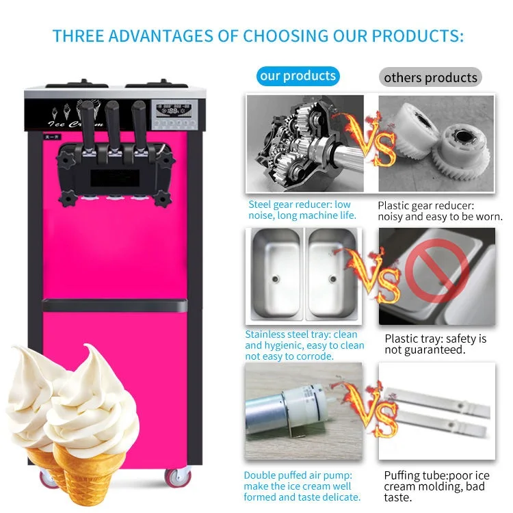 110V 220V 18 ~ 22L/H экономичная Коммерческая Машина для мороженого с тремя топами 2 + 1