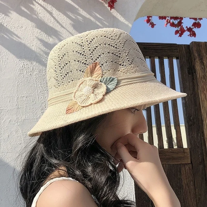 

Female Flower Fisherman Hat Girls Spring and Summer Dome Hat All-matched Fashion Foldable Sun Hats for Women