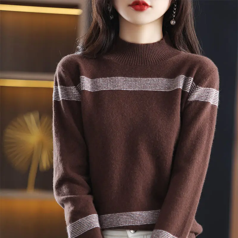 

2022 New Autumn Winter Women's Sweater Mock Neck Pullovers Loose Shirt Long Sleeve Casual Basic Female Sweater Tops W35