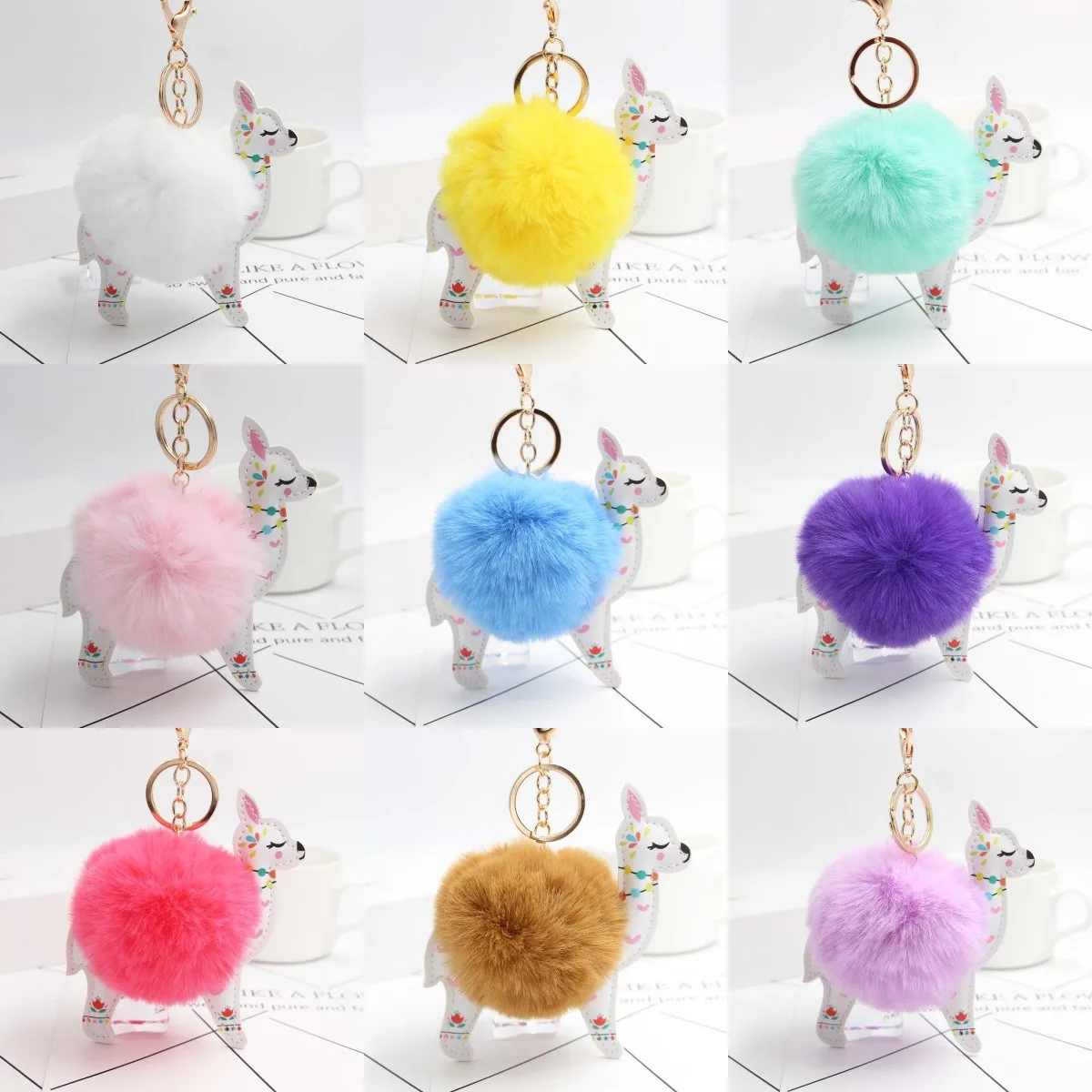 

Candycat Fluffy Christmas Deer Rabbit Fur Key Chain Bag Hanging Accessories Plush Deer Pompom Keychain for Women Men Jewelry