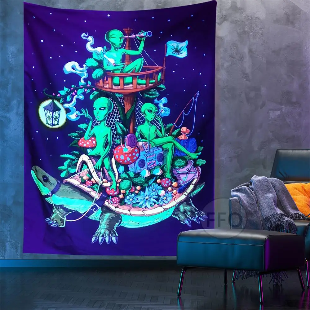 Психоделический гобелен инопланетянина черный свет УФ реактивные рисунки в