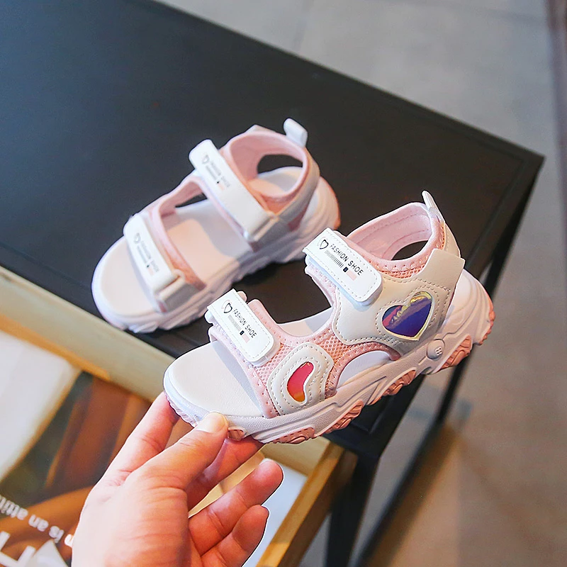

Children's and Girls' Sports Sandals Pink Heart-shaped Cute Versatile Casual Breathable Hook&Loop Anti-skid Summer New 2023 PU