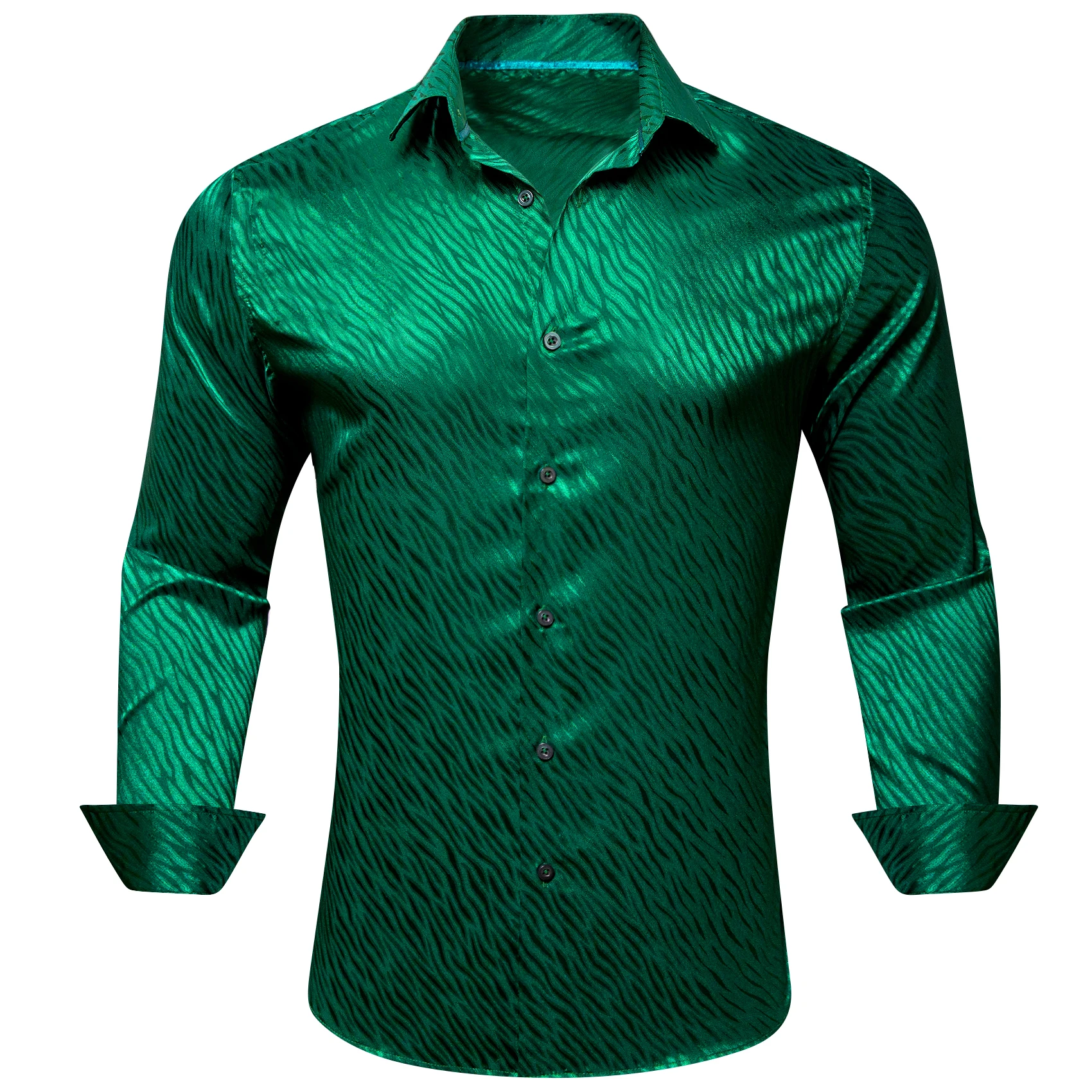 

Designer Silk Shirts for Men Satin Green Solid Long Sleeve Slim Fit Male Blouse Casual Formal Tops Breathable Barry Wang