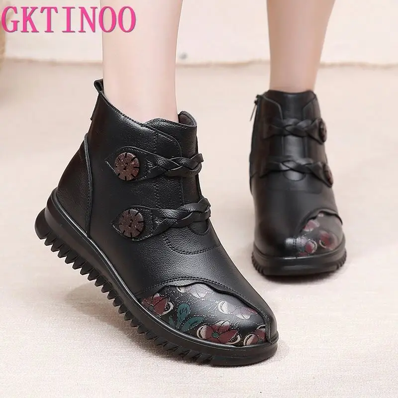 

GKTINOO 2022 Genuine Leather Fashion Winter Women Ankle Boots Warm Wool Female Snow Boots Platform Casual Shoes Woman Short Boot
