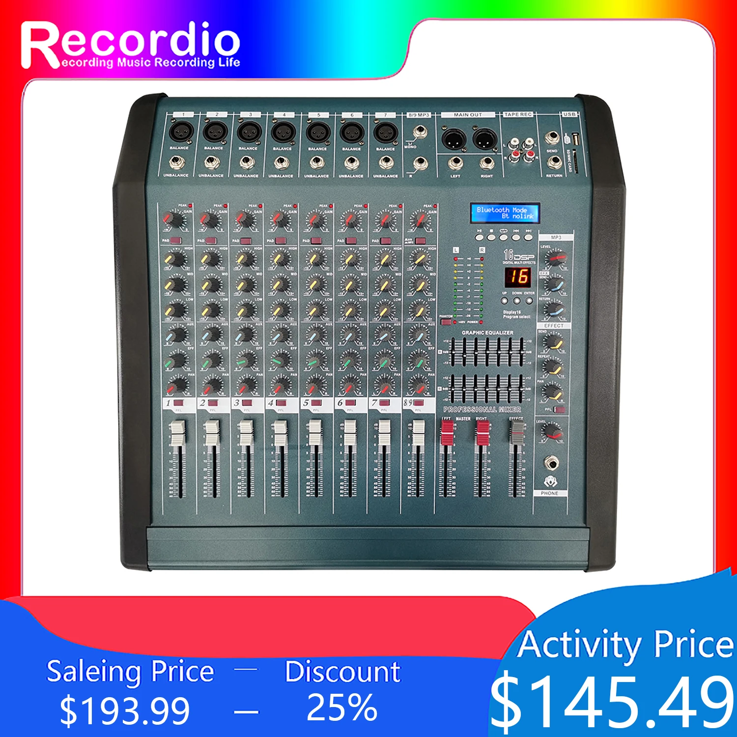 

GAX-808 Professional Powerful 8 Channels Mixing Console With Amplifier Recorder 16 DSP Effect Powerful Audio Mixer