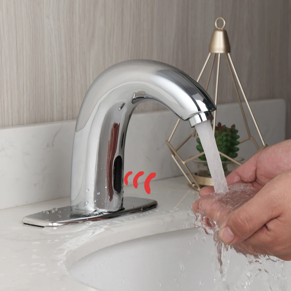 

New Fashion Automati Sensor Faucets Deck Mounted Polished Chrome Hot and Cold Bathroom Basin Sink Mixer Induction Faucet Tap