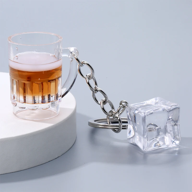 Creative dice beer ice key chain simulation Coke cup girls bag pendant beverage hanging ornaments