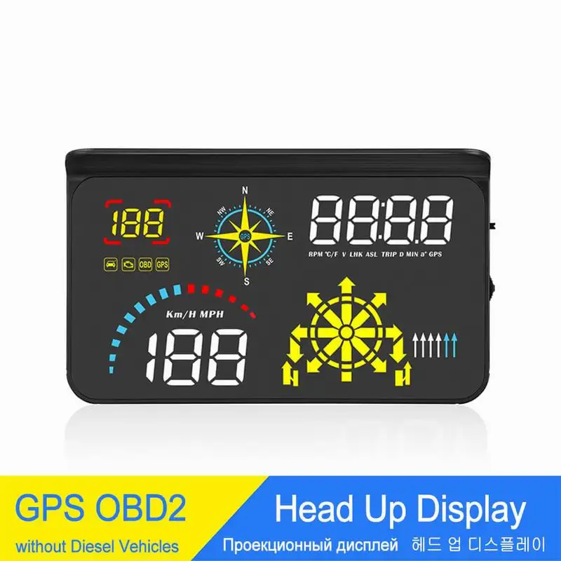 

Universal Head Up Display OBD2 GPS Navigation HUD Projector On Car Glass Digital Car Speedometer Water & Oil Temp RPM Auto Alarm