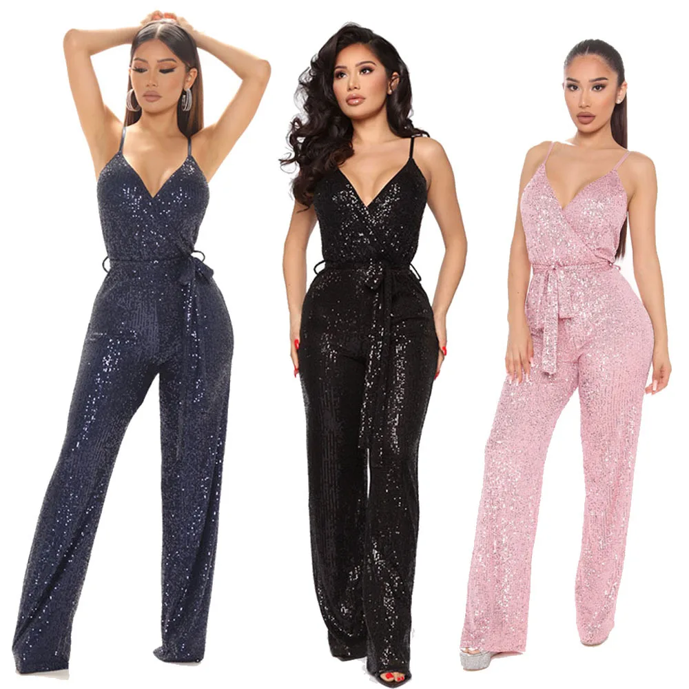 

Sexy Backless Gold Sequin Bosycon Jumpsuit Women Long Sleeve Evening Party Night Club Bodysuit One Piece Rompers Overall Pant