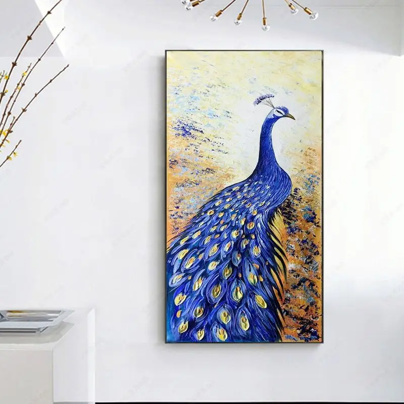 

GATYZTORY 60x120cm Paint By Number Blue Peacock On Canvas Large Size Acrylic Painting By Number Animal Kits Home Decor
