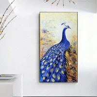 gatyztory 60x120cm paint by number blue peacock on canvas large size acrylic painting by number animal kits home decor