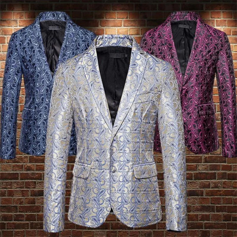 Blazer men groom suit Shadow jacquard jackets mens wedding suits singer star style dance stage clothing formal dress b487