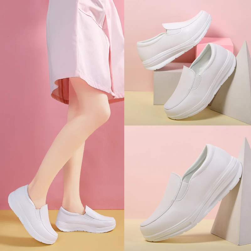 

BCEBYL New Fashion Women's Thick-soled Casual Wedge Single Shoes Casual Professional Nurse Loafers Zapatos De Mujer