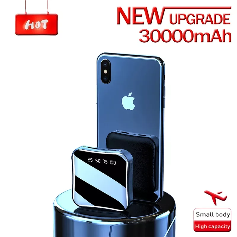 

NEW Mini power bank built-in 4 cables 30000mAh portable external battery charger power bank for Android iPhone 2USB LED display