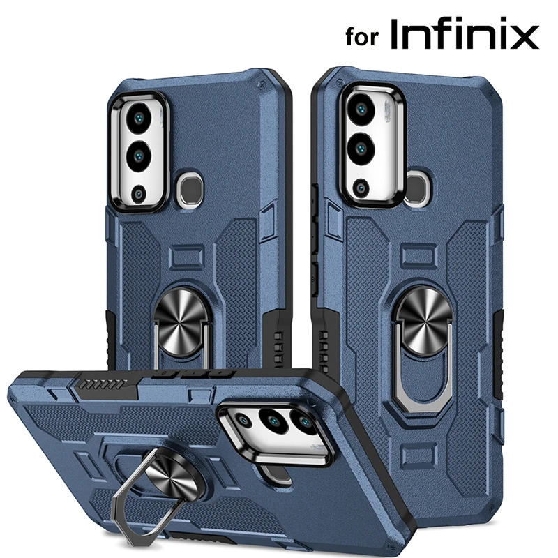 

Armor Shockproof Case For Infinix Hot 9 10 11 12i Play Smart 5 Magnetic Ring Heavy Duty Non Slip Cover Case Black blue red pink