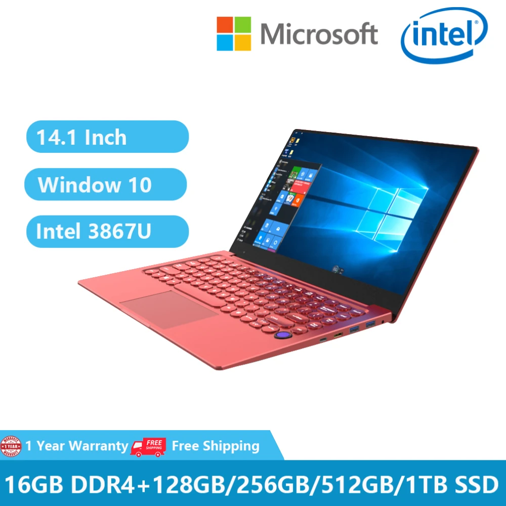 2022 Metal Laptop Windows 10 Notebooks Study Buiness Slim Backlit Keyboard 14.1 Inch Intel Celeron 3867U 16GB DDR4 1TB Woman