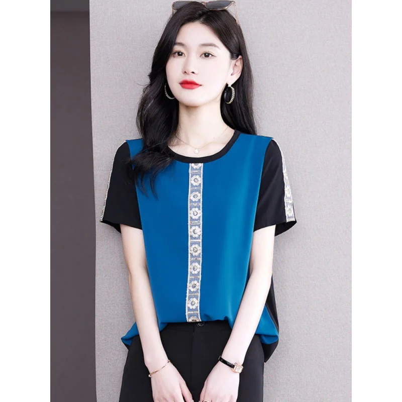 

Silk Blouse Women 2022 Summer Short Sleeve Womens Tops Embroidered Women Shirts Blouses Female Clothes Elegant Blouses for Women