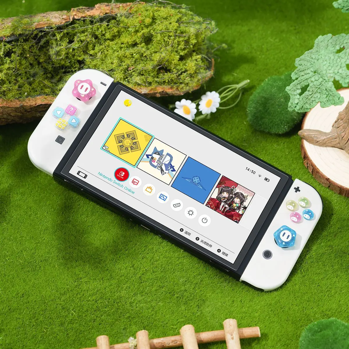 Фото Силиконовый чехол Bling Mushroom Star Dpad с перекрестной кнопкой ABXY, наклейка на ключ, чехол для переключателя/NS Oled Joy-con, ручка для большого пальца, крышка №4