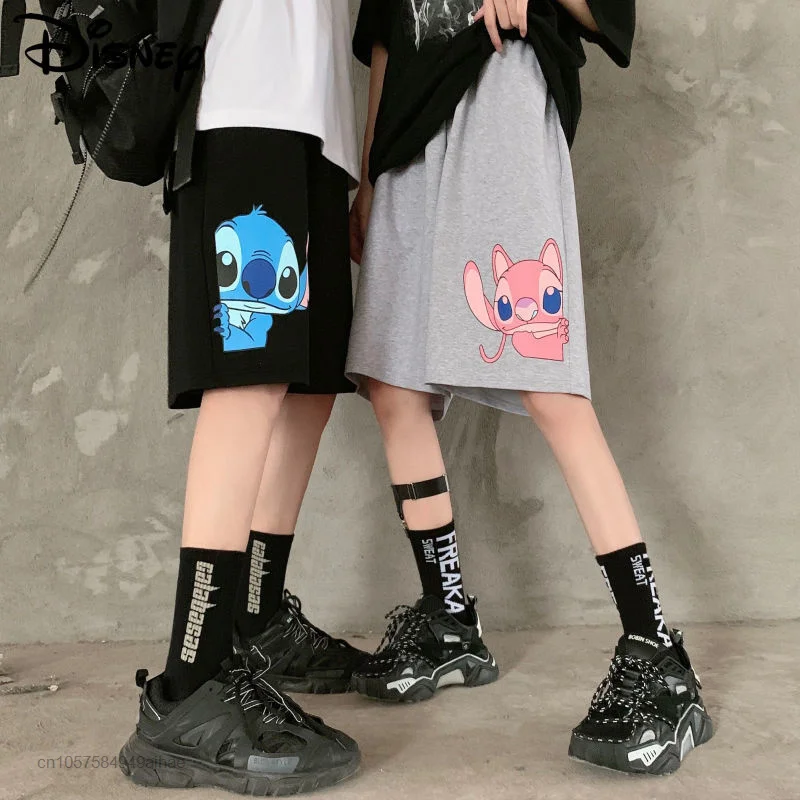 Disney Cartoon Stitch Loose Sports Casual Five Point Pants Women Men Summer Streetwear Shorts Couple Harajuku Short Sweatpants