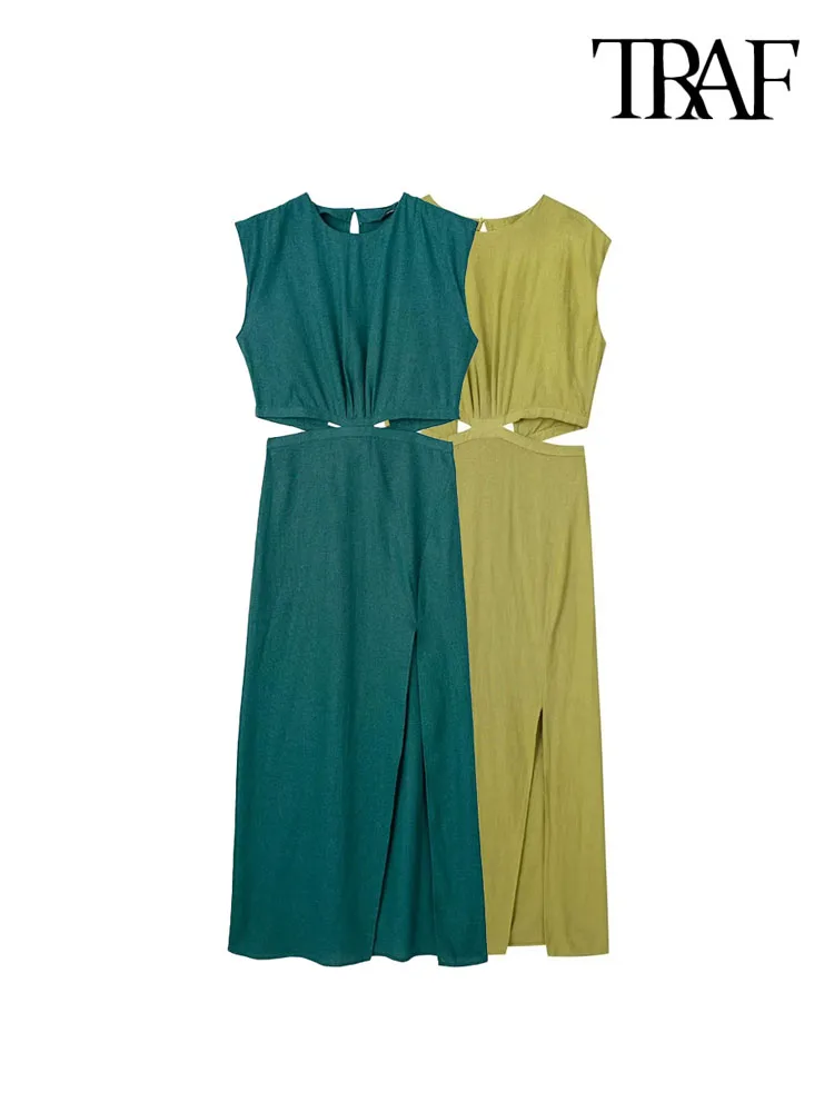 

Платье-миди женское льняное с разрезом спереди, без рукавов