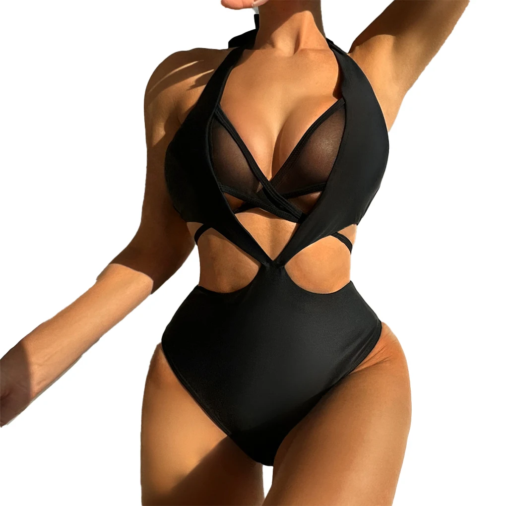 

Бикини сексуальный купальник однотонный черный Эластичный Холтер пуш-ап стиль INS кружевной купальник для пляжа путешествий Горячая весна M