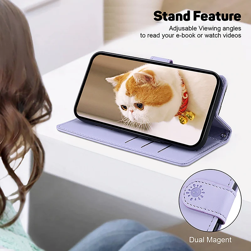 Cute Kitten Anti Theft Brush Flip Leather Case For Tecno Spark 7 8 10 20 Pro Plus 4G 10C 20c 8C G0 2024 Magnetic Wallet Shell