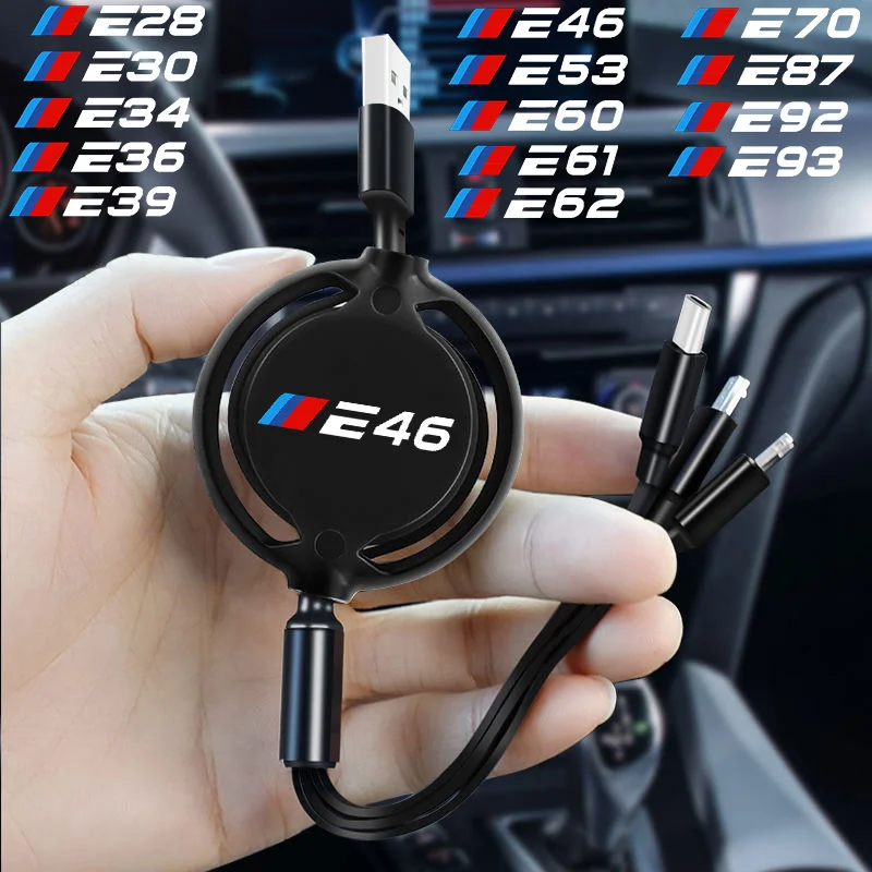 Автомобильный 3-в-1 Выдвижной Micro Data Wire USB Type C 100 Вт быстрая зарядка для BMW E28 E30 E34 E36 E39