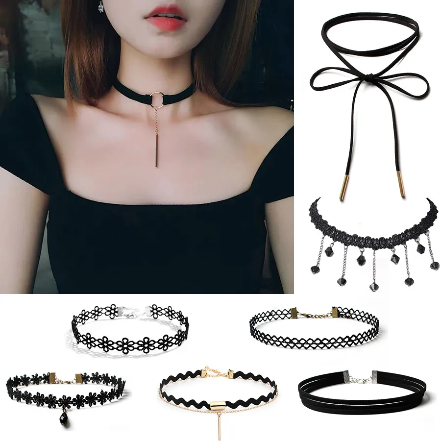 Goth Black Velvet Choker Necklaces Gothic Style Rope Women Neck Decoration Chocker Jewelry on Girl Neck Accessories