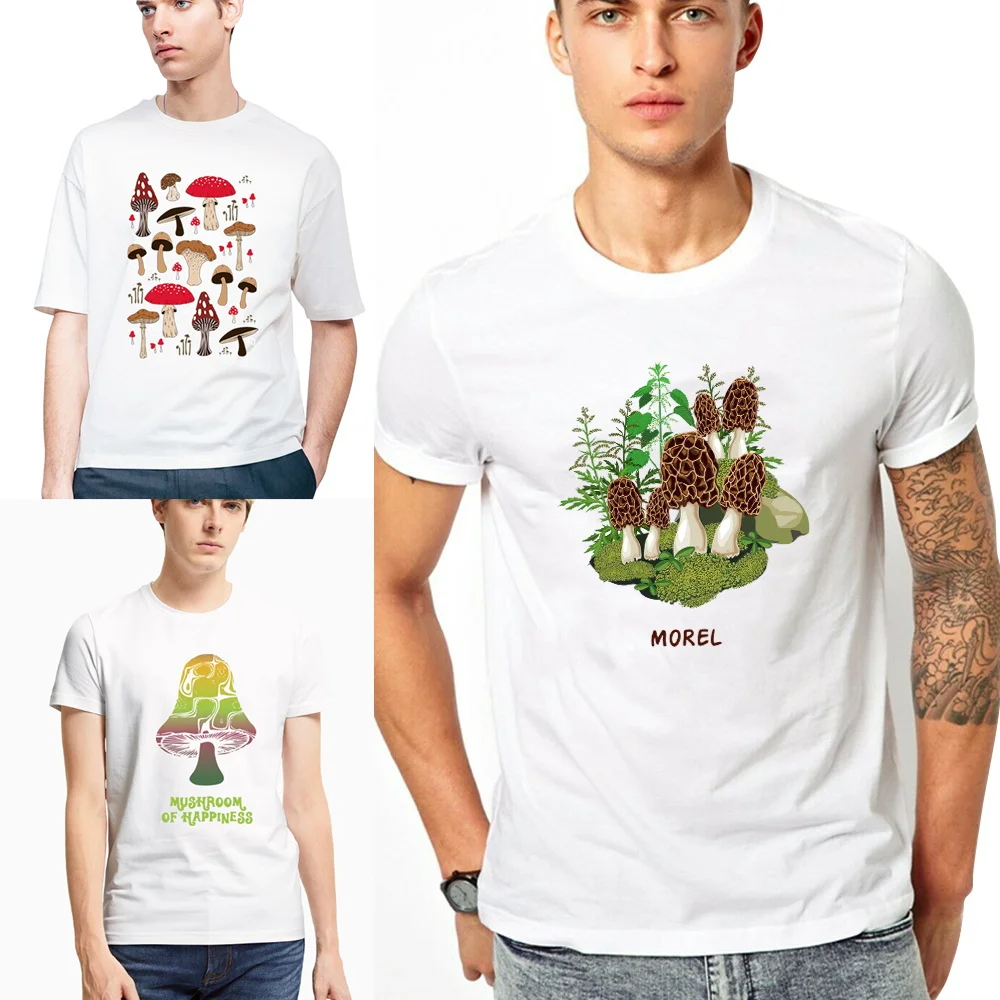 

Mushroom Pattern Short Sleeve T Shirt for Men Hip Hop Tees Men Casual T-shirt Harajuku Style Summer Street O-neck Pullover Tops