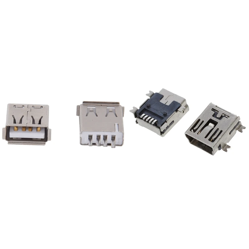 

10 Pcs Straight Solder Type USB A Female Plug Jack Connector & 10 Pcs Mini USB 5 Pin Female Socket DIY SMT Connector