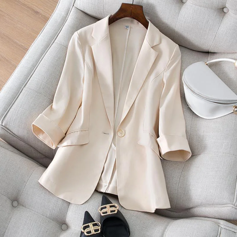 Women Blazer 2023 New Fashion Spring Summer Three-Quarter Sleeve Thin Suits Jacket Ladies Casual Work Blazers Coat Female Tops