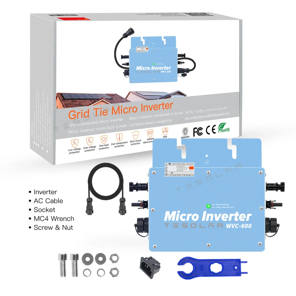 

IP65 600W MPPT On Grid Micro Solar Inverter, 22-50VDC to 180-260VAC, 50hz 60hz auto, workable for 2x390W solar panel.