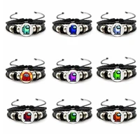 hot game among us multilayer leather adjustable bracelet homme anime peripheral glass dome snap button boy girl gift jewelry