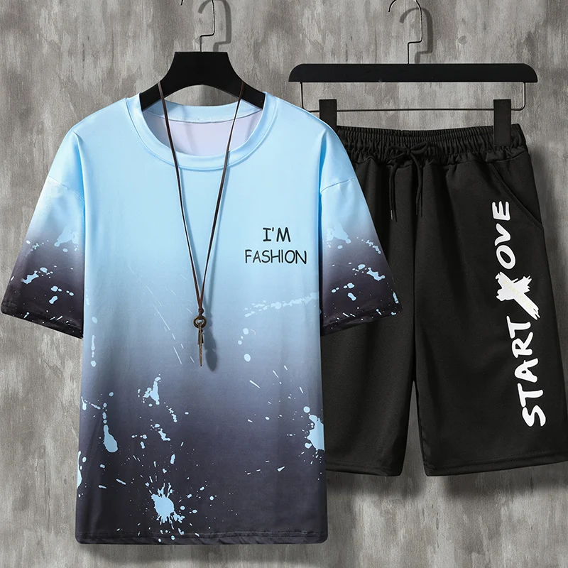 

Men's casual sports suit ice silk short sleeve summer 2023 new handsome with shorts Korean version of the tide brand clothes