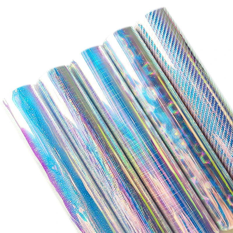 

Faux Leather Holographic TPU Fabric Blue Laser Printing Roll Love Plaid Pattern DIY Carpet Jackets Bow Handbag Earring 30*135cm