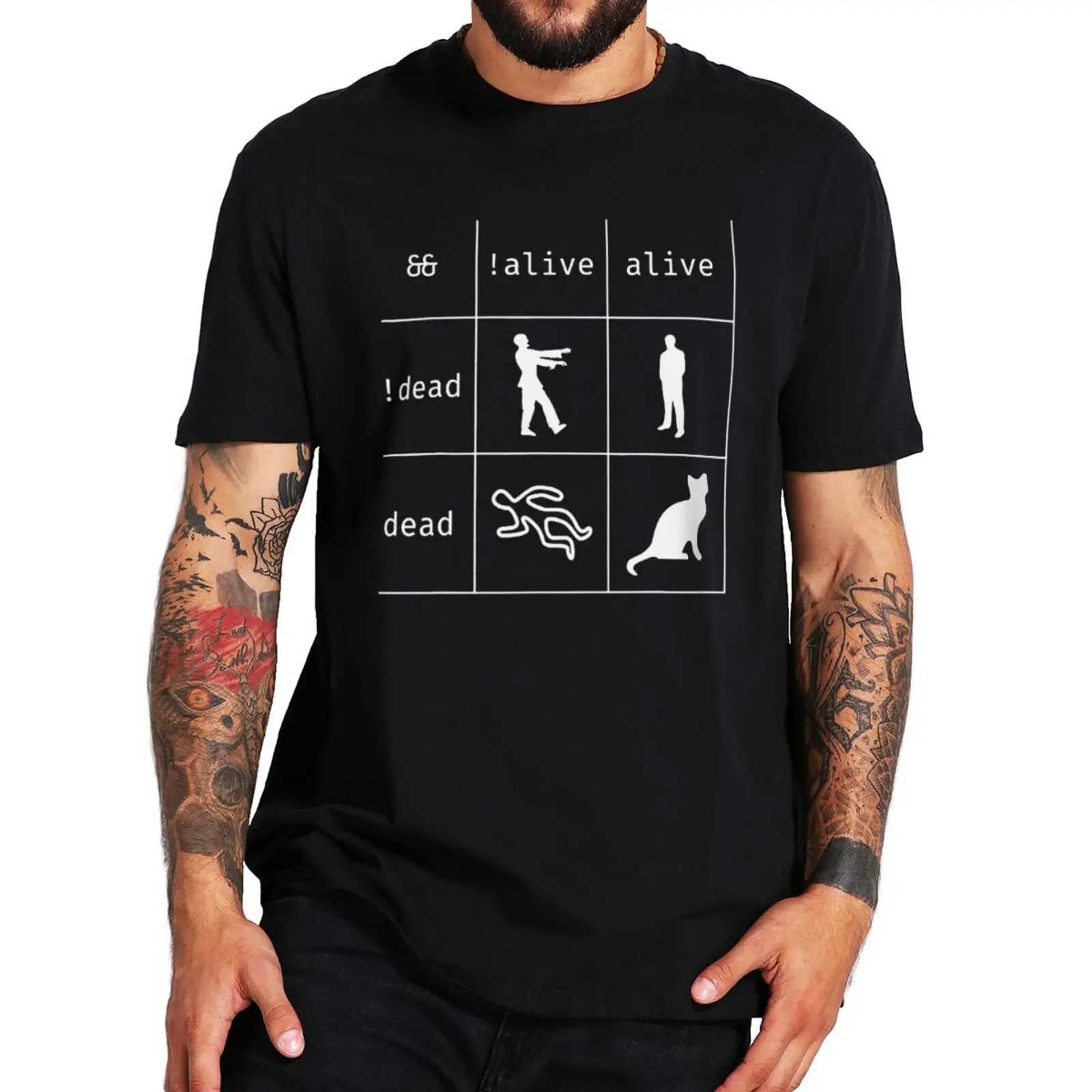 

Boolean Logic Alive And Dead T Shirt Funny Programmer Cat Humor Geek Men Clothing Casual 100% Cotton Summer Premium T-shirt
