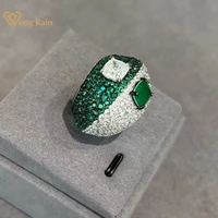 Wong Rain 18K White Gold Plated Ruby Emerald High Carbon Diamond Rings for Women 925 Sterling Silver Fine Jewelry Drop Shipping