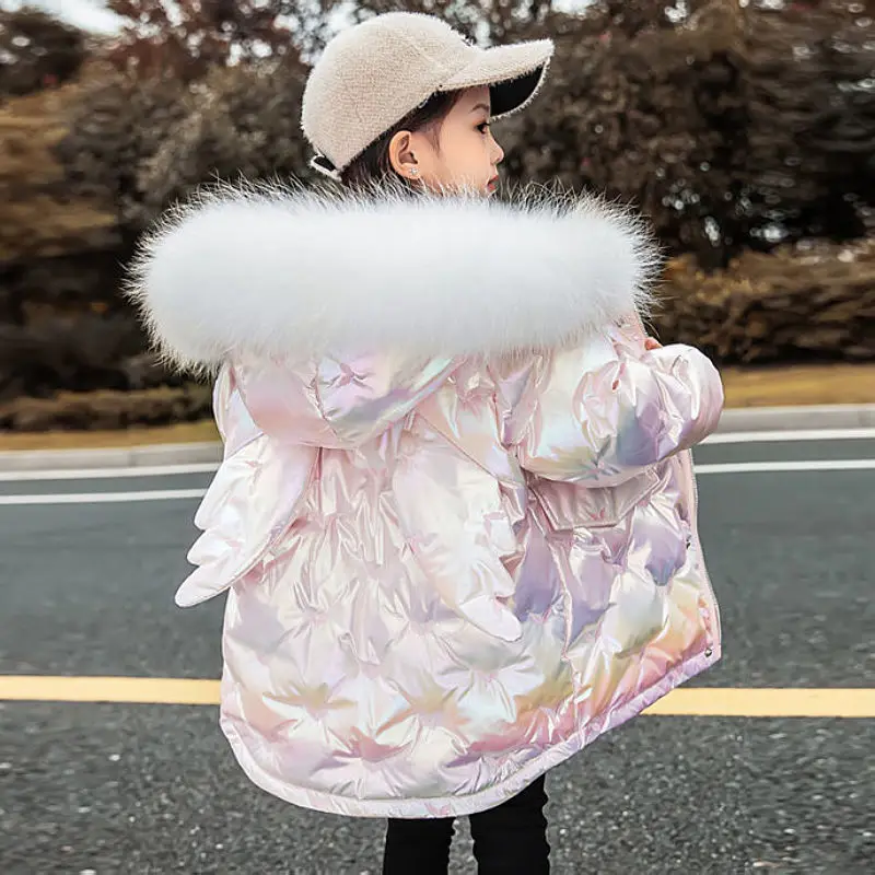 

2022 Winter Shiny Jacket For Girls Hooded Warm Children Girls Winter Coat 3-12 Years Kids Teenage Cotton Parkas Outerwear