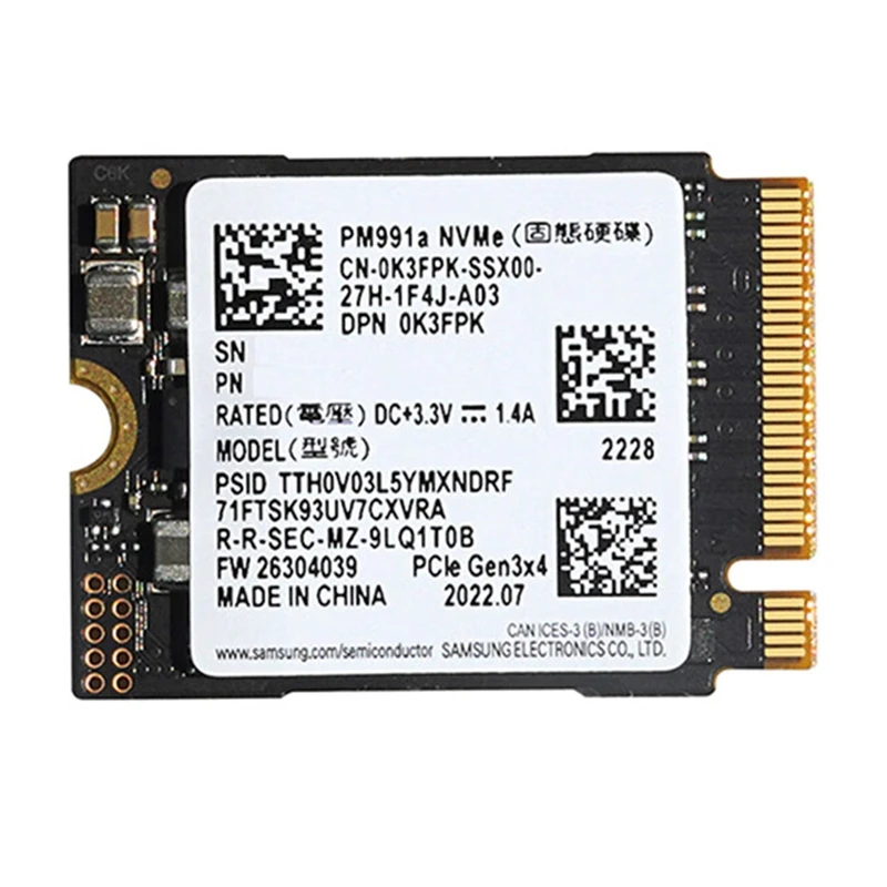 Для SAMSUNG PM991A 1TB M.2 2230 30Mm Nvme Pcie SSD для палубы/поверхности Pro Dell/HP/Lenovo/ноутбука простой