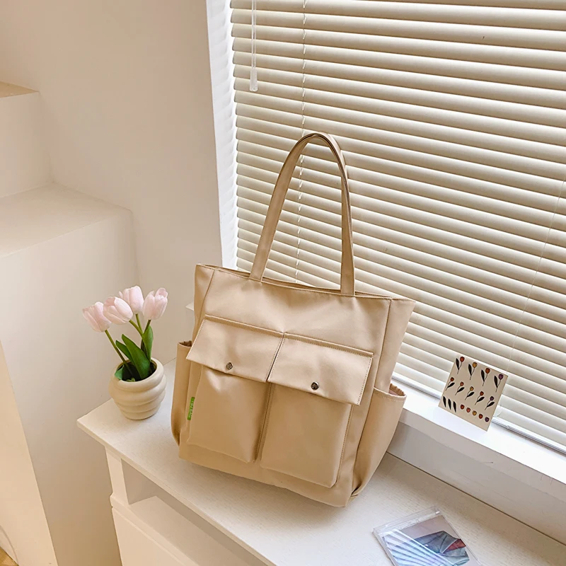 

Large Capacity Women's Satchel Canvas Handbag Simple Generous Shoulder Bag Lady Shopping Storage Bags Solid Color Women's Bag