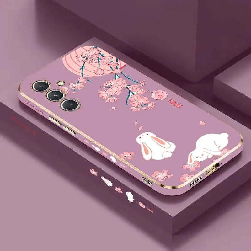 

Peach Bunny Luxury Plating Phone Case For Samsung Galaxy A54 A34 A24 A73 A53 A04S A04E A72 A52 A52S Cover
